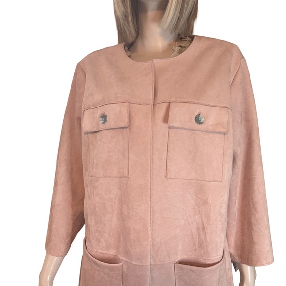 Ruby Rd. Duster Coat Jacket Open Front Pale Pink Bracelet Sleeve Four Pockets - Picture 5 of 14